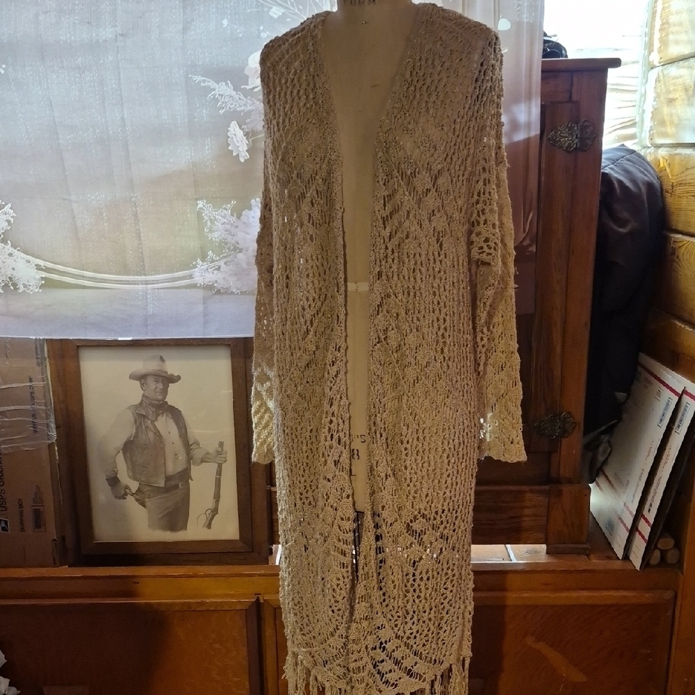 Chic Beige Knit Long Cardigan